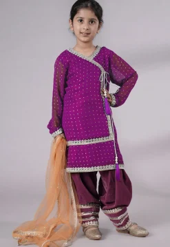 Embroidered Georgette Punjabi Suit in Magenta
