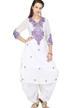 Embroidered Georgette Punjabi Suit in White