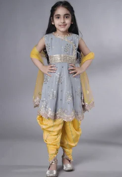 Embroidered Georgette Punjabi Suit in Grey