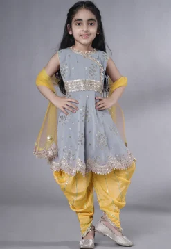 Embroidered Georgette Punjabi Suit in Grey
