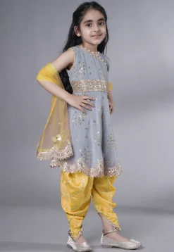 Embroidered Georgette Punjabi Suit in Grey