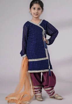 Embroidered Georgette Punjabi Suit in Navy Blue