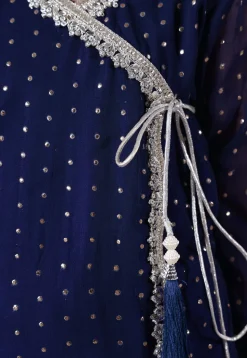 Embroidered Georgette Punjabi Suit in Navy Blue