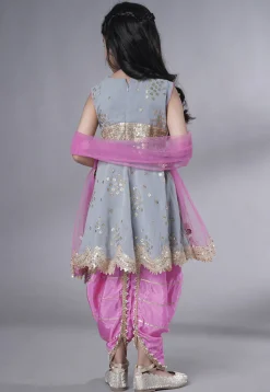 Embroidered Georgette Punjabi Suit in Grey