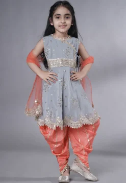 Embroidered Georgette Punjabi Suit in Grey