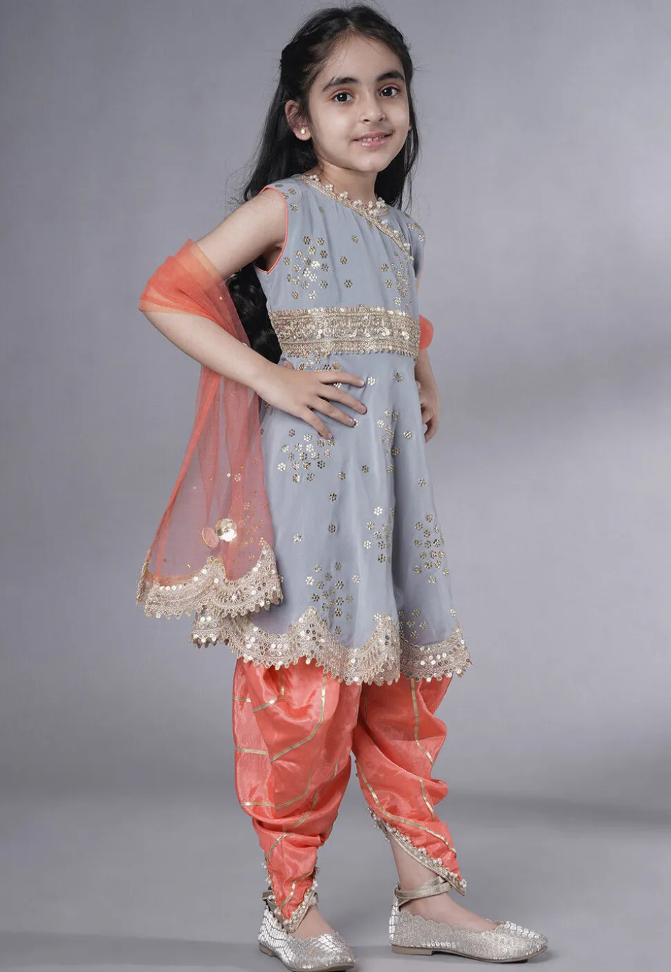 Embroidered Georgette Punjabi Suit in Grey