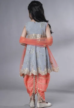 Embroidered Georgette Punjabi Suit in Grey
