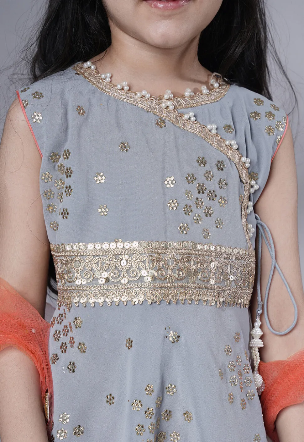 Embroidered Georgette Punjabi Suit in Grey