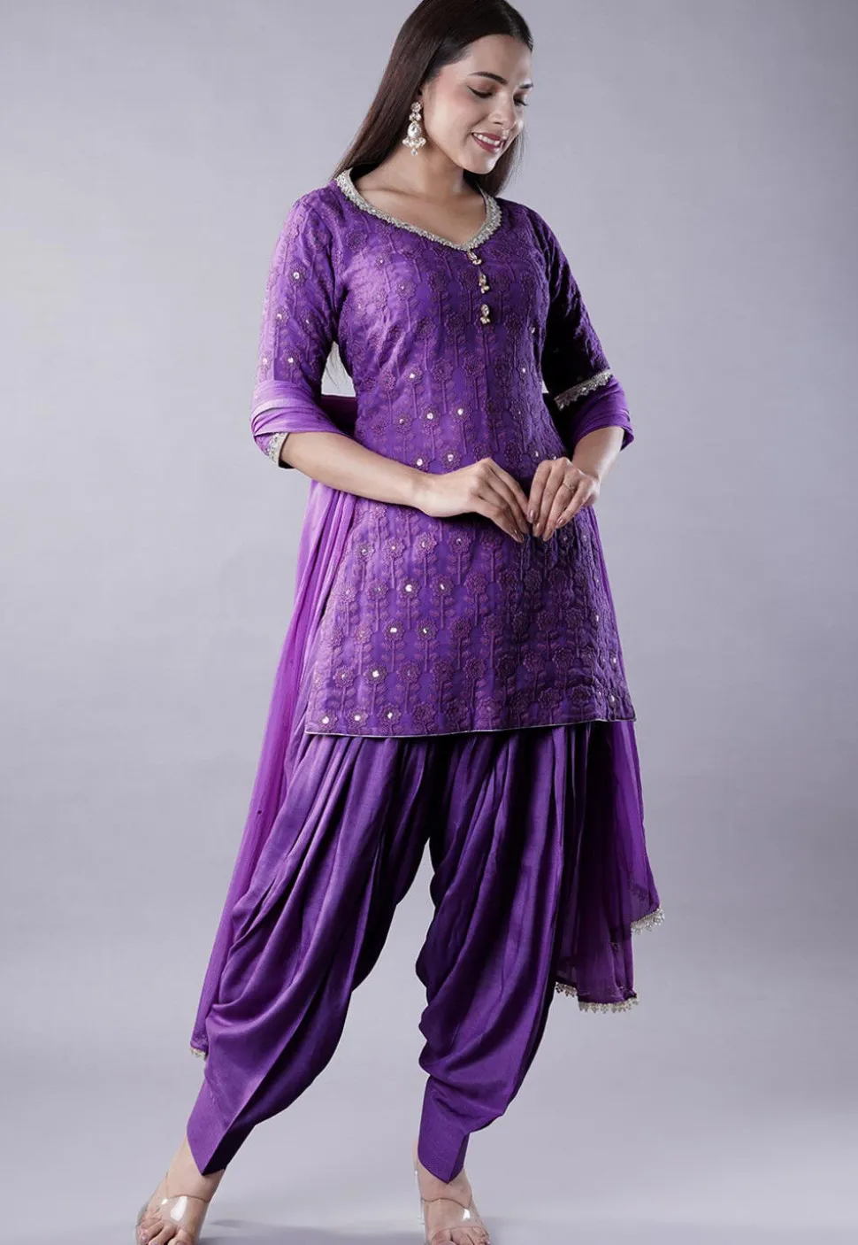Embroidered Georgette Punjabi Suit in Dark Purple
