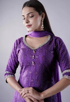 Embroidered Georgette Punjabi Suit in Dark Purple