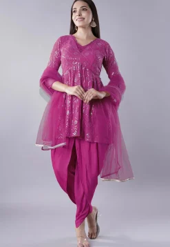 Embroidered Georgette Punjabi Suit in Magenta