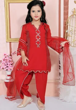 Embroidered Georgette Punjabi Suit in Red