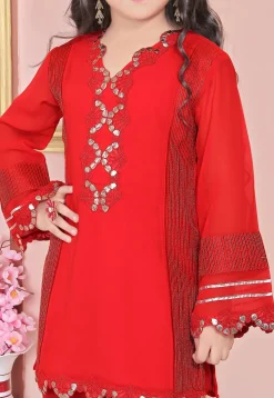 Embroidered Georgette Punjabi Suit in Red