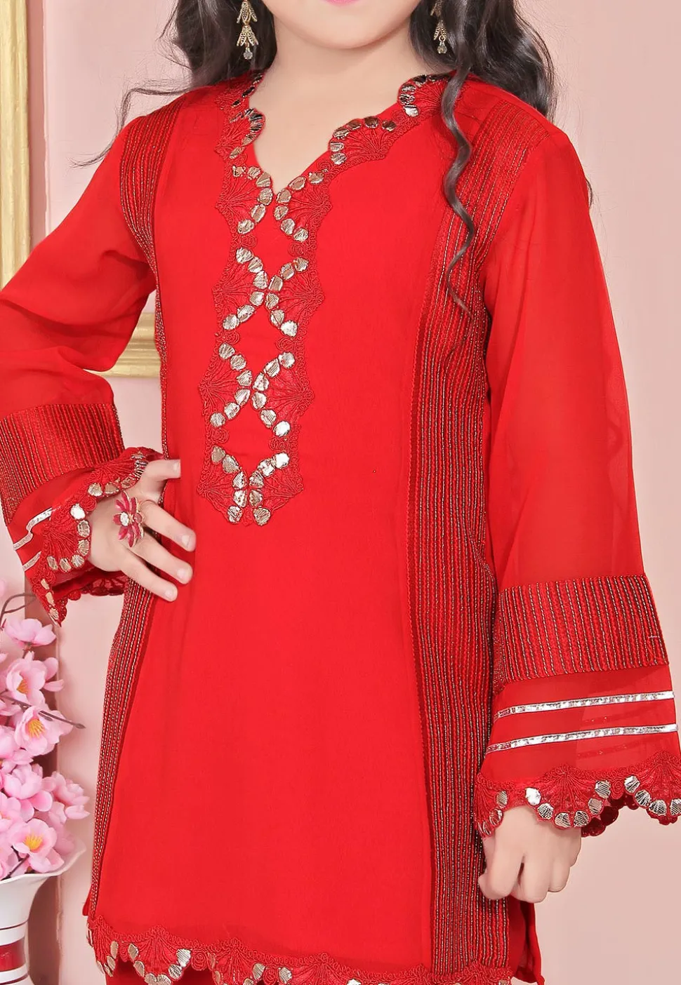 Embroidered Georgette Punjabi Suit in Red