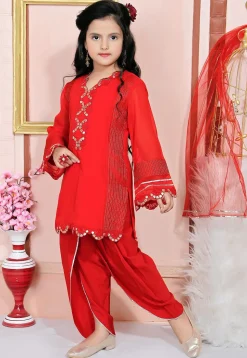 Embroidered Georgette Punjabi Suit in Red