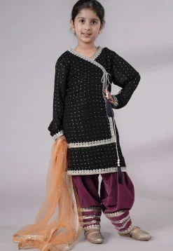 Embroidered Georgette Punjabi Suit in Black