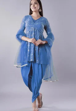 Embroidered Georgette Punjabi Suit in Blue