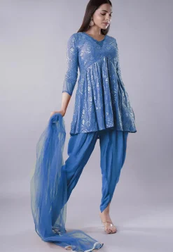 Embroidered Georgette Punjabi Suit in Blue