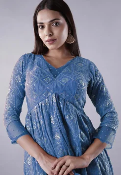 Embroidered Georgette Punjabi Suit in Blue