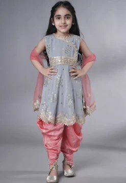 Embroidered Georgette Punjabi Suit in Grey