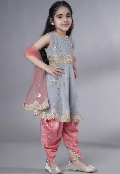 Embroidered Georgette Punjabi Suit in Grey