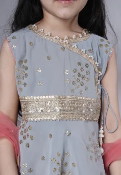 Embroidered Georgette Punjabi Suit in Grey