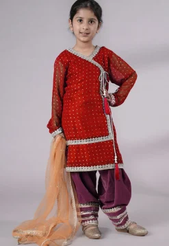 Embroidered Georgette Punjabi Suit in Red