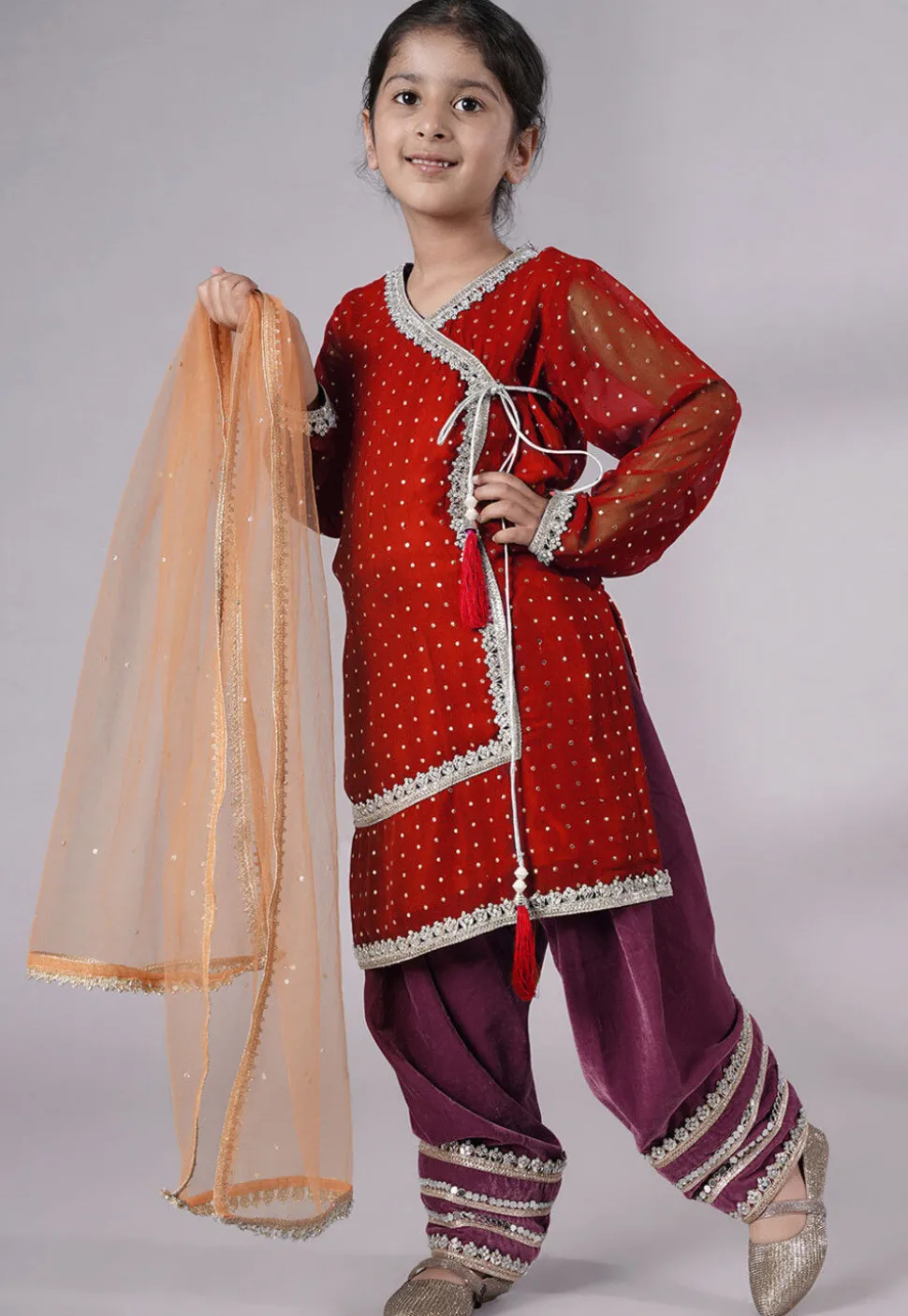 Embroidered Georgette Punjabi Suit in Red