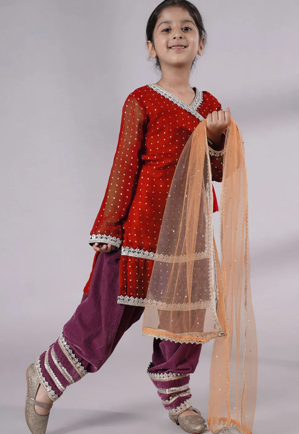 Embroidered Georgette Punjabi Suit in Red
