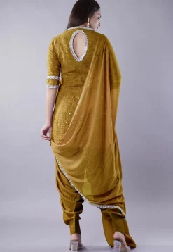 Embroidered Georgette Punjabi Suit in Olive Green