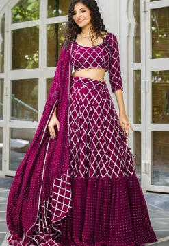 Embroidered Georgette Ruffled Lehenga in Magenta
