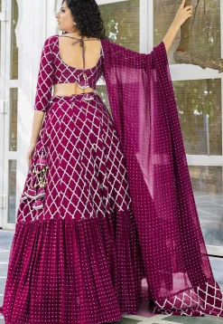 Embroidered Georgette Ruffled Lehenga in Magenta