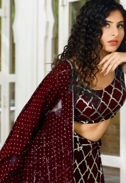 Embroidered Georgette Ruffled Lehenga in Maroon