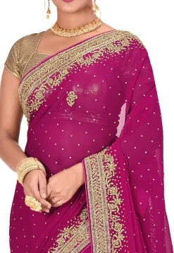 Embroidered Georgette Saree in Magenta