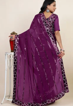 Embroidered Georgette Saree in Purple