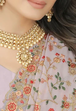 Embroidered Georgette Saree in Peach