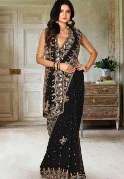 Embroidered Georgette Saree in Black