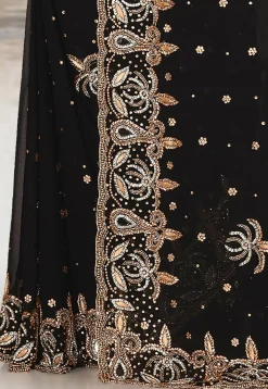Embroidered Georgette Saree in Black
