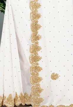 Embroidered Georgette Saree in White