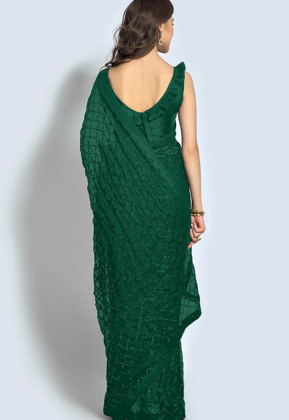 Embroidered Georgette Saree in Green