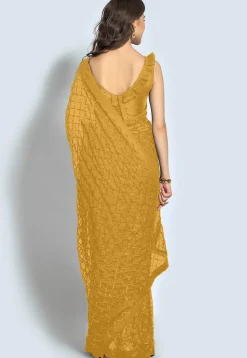 Embroidered Georgette Saree in Beige