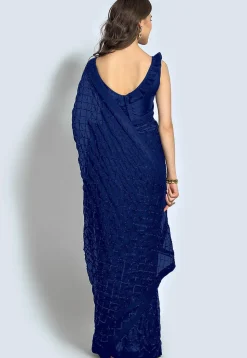 Embroidered Georgette Saree in Navy Blue