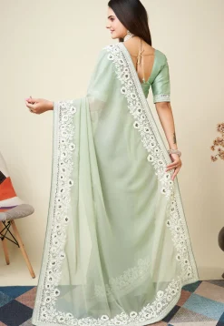 Embroidered Georgette Saree in Light Green