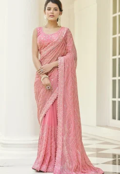 Embroidered Georgette Saree in Pink