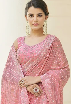 Embroidered Georgette Saree in Pink