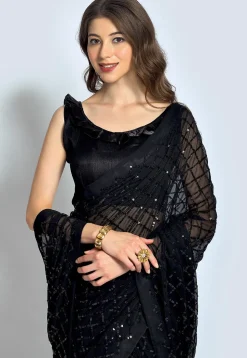 Embroidered Georgette Saree in Black