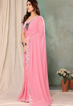 Embroidered Georgette Saree in Pink