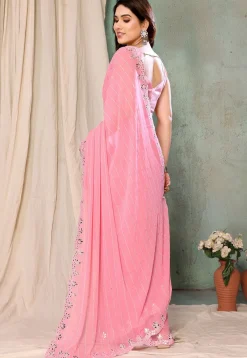 Embroidered Georgette Saree in Pink