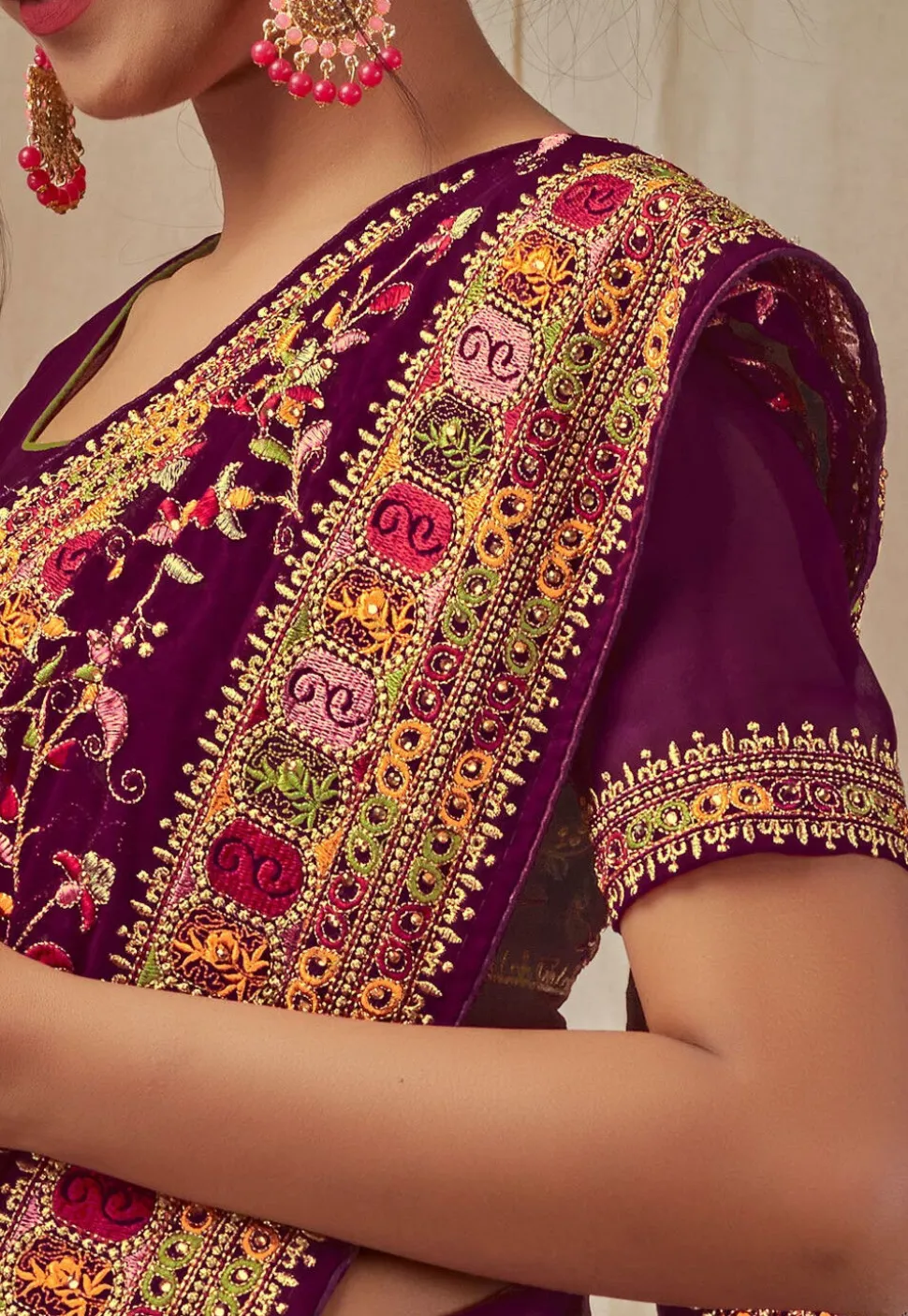 Embroidered Georgette Saree in Purple
