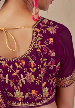 Embroidered Georgette Saree in Purple